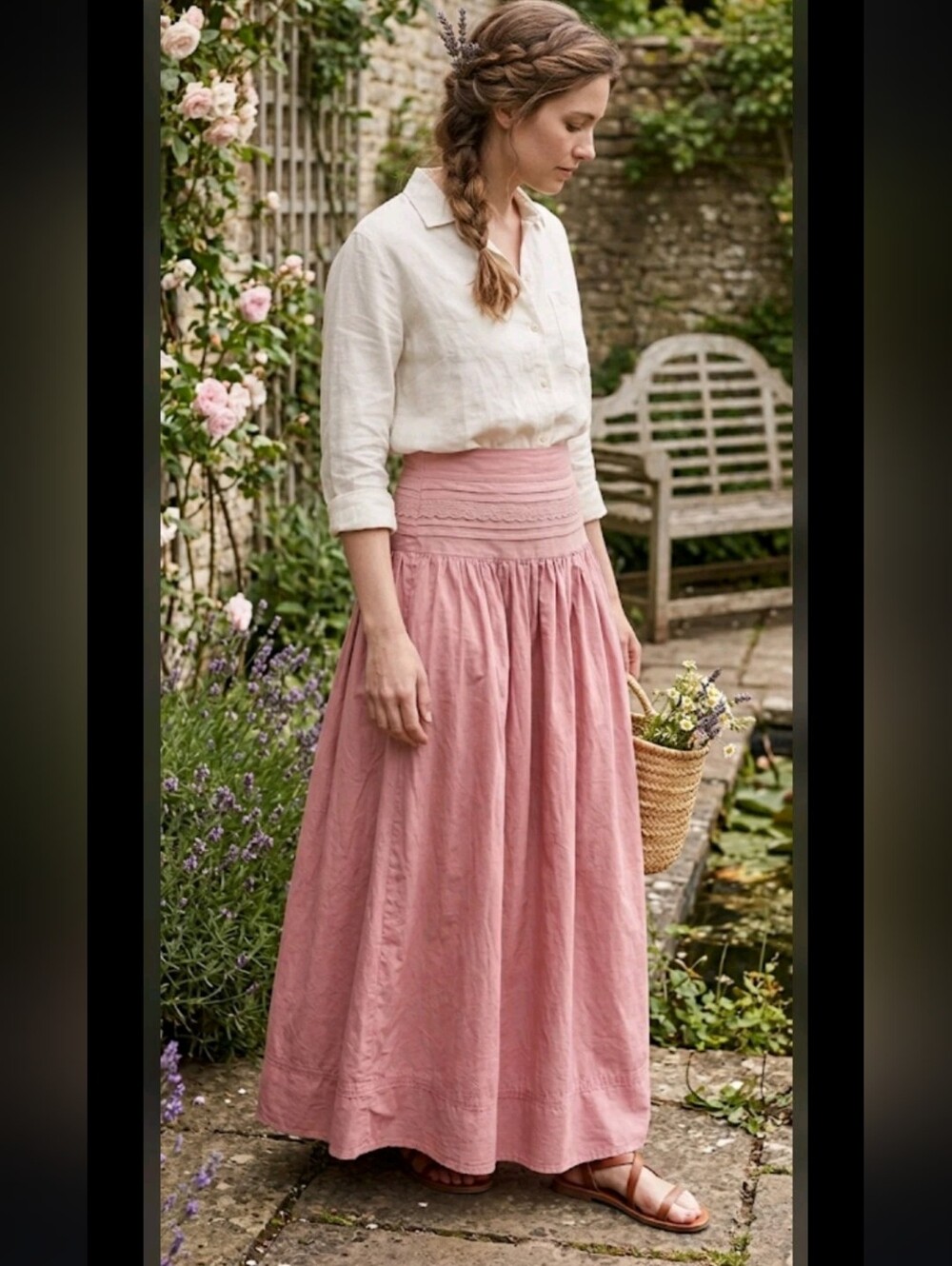 A New Day Peasant Prairie Maxi Full Skirt M Cottagecore Coquette drs1.2